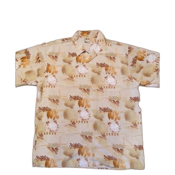 South Pole Shirt Button Up Mens XL Brown All Over Print Logo Short Sleeve - Picture 1 of 8